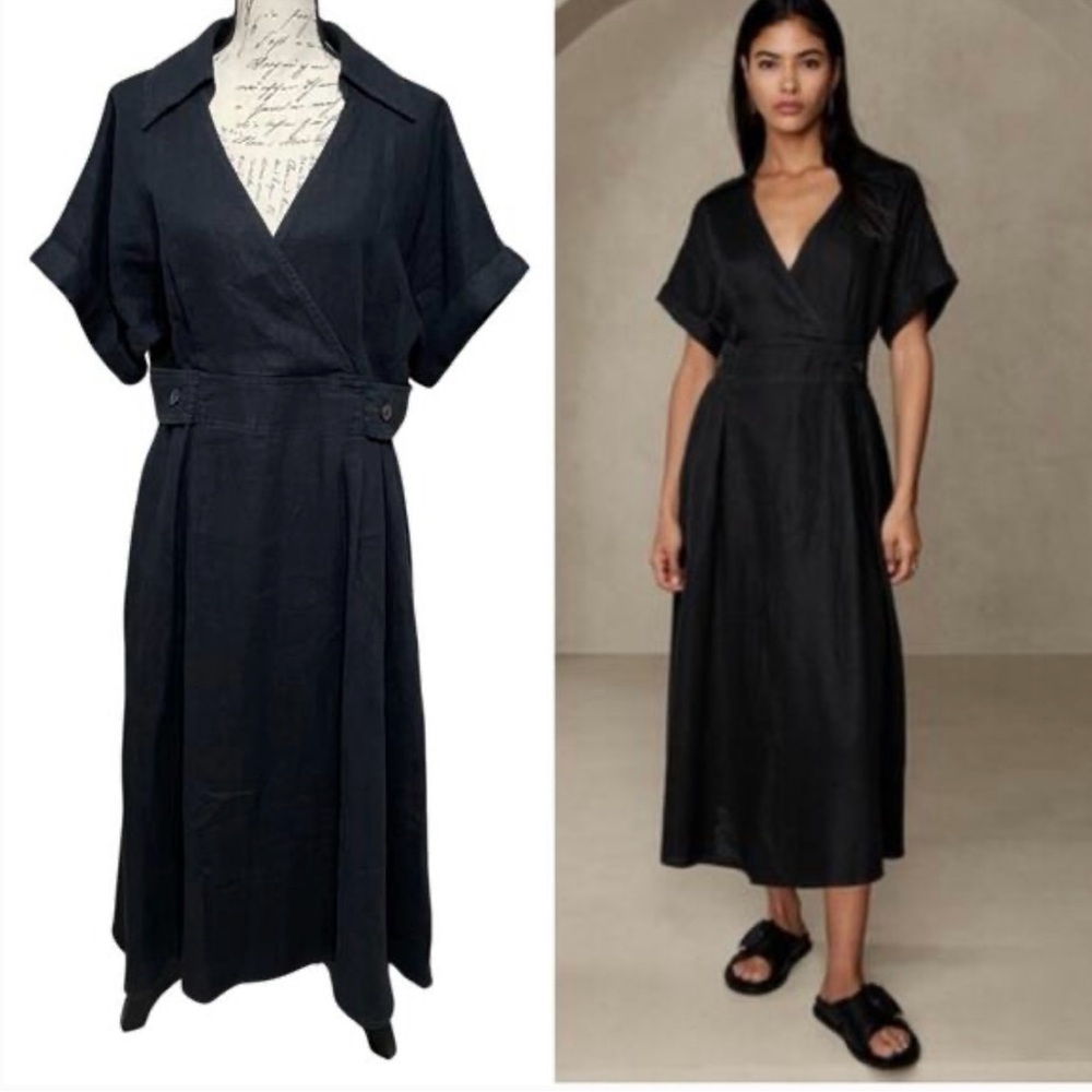 Banana Republic Black Sheath Midi Dress with Puff Sleeves